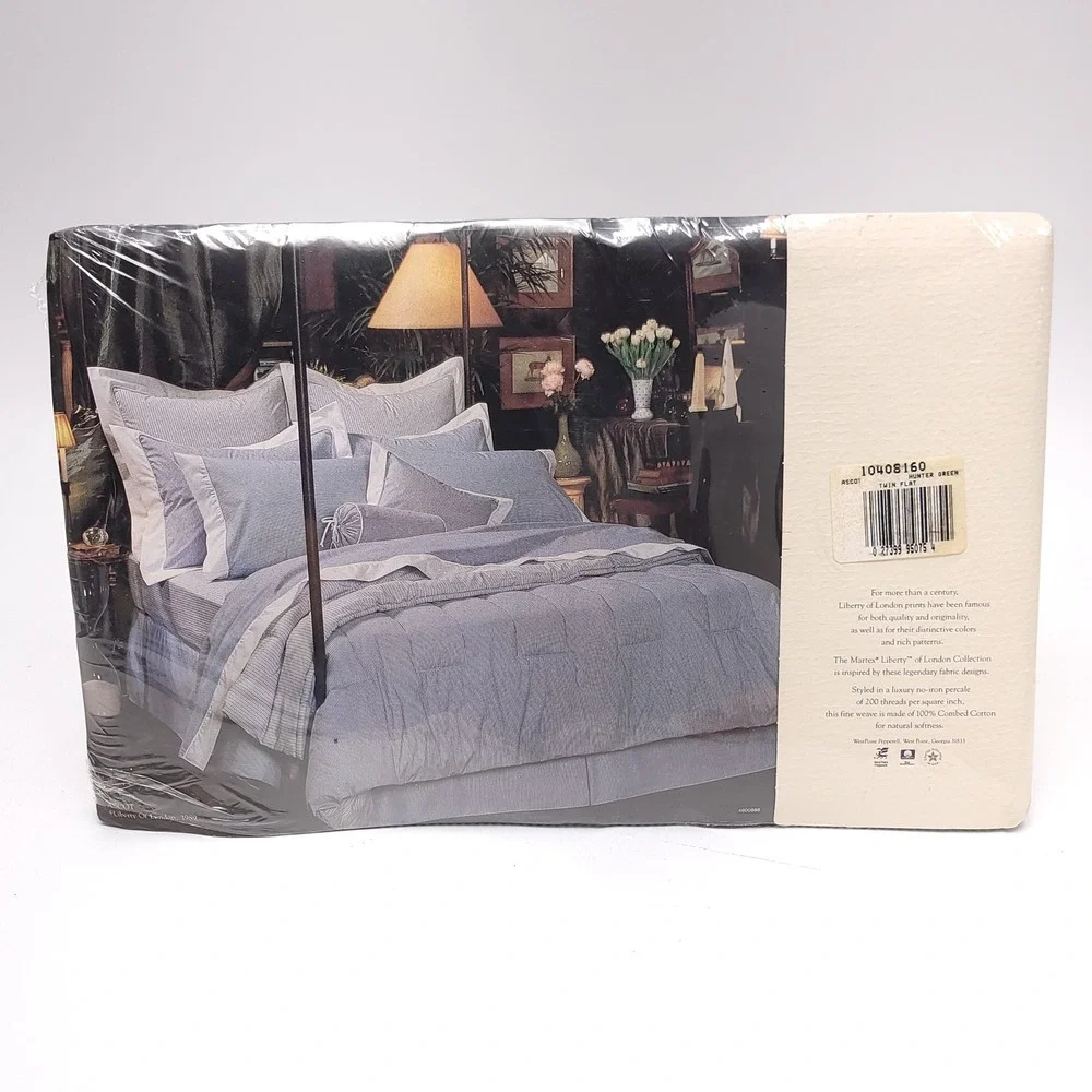 Martex Liberty of London Ascot Twin Flat Sheet Hunter Green Pinstripe 1989 NIP
